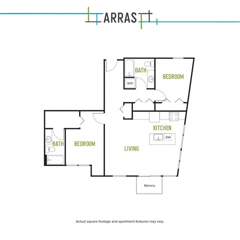 Floor plan for 2 beds, 2 baths, 1116 sqft